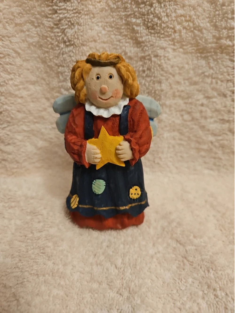 Folk Art Angel Figurine Holding Star Resin Shelf Sitter Christmas Decor 4.3"